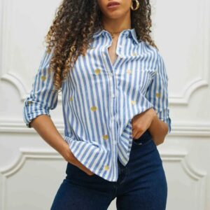 Chemise bleu coeur or