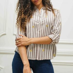 Chemise marron coeur or