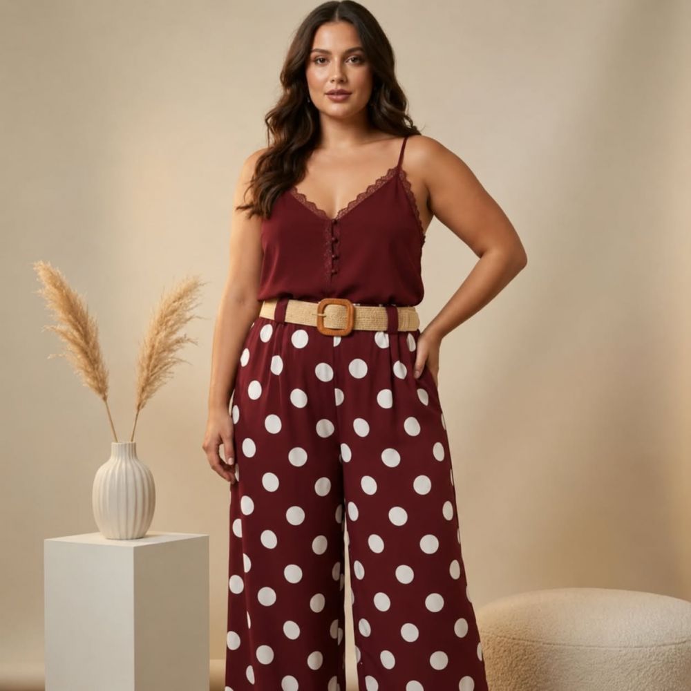 Pantalon prune pois