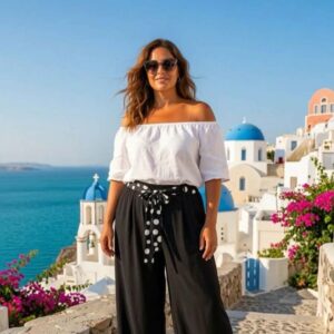 Pantalon noir ceinture petit pois