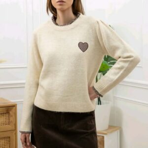 Pull Beige coeur marron