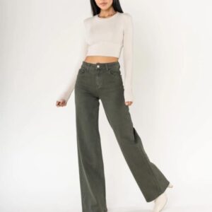 Jean kaki wide leg
