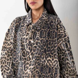 Veste en jean leopard beige