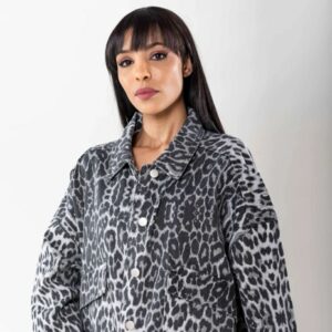 Veste en jean leopard grise