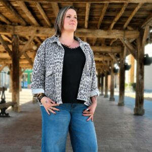 Veste en jean leopard grise