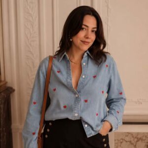 Chemise en jean coeurs