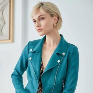 Veste suédine bleu petrole
