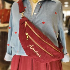 Sacs banane cotelé "Amour" bordeaux