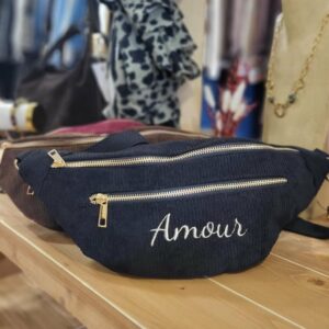 Sacs banane cotelé "Amour" Noir